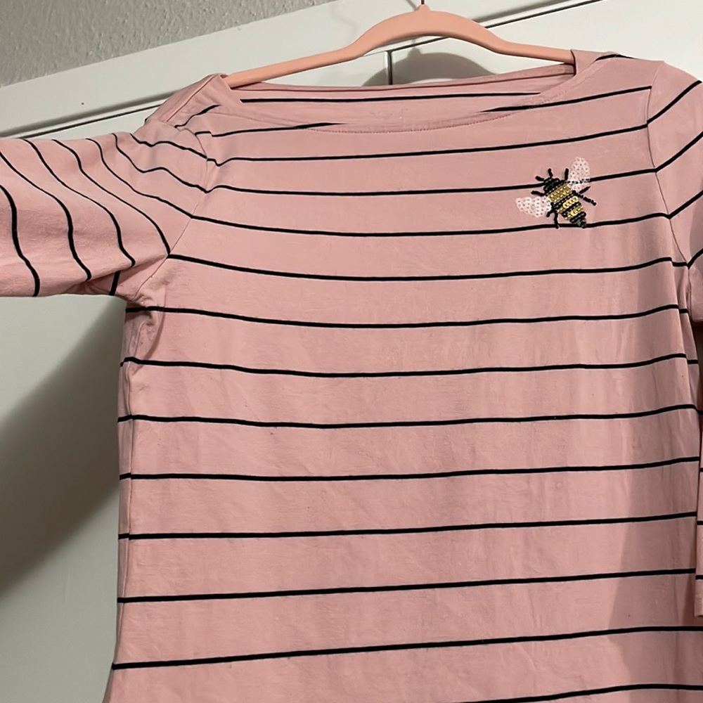 Medium 3/4 Crew Boat Neck A New Day Pastel Pink with Bumble Bee Detail